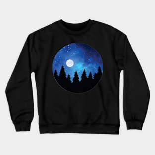 Night sky, Pine tree, Galaxy, Forest, Full Moon, Camping Crewneck Sweatshirt